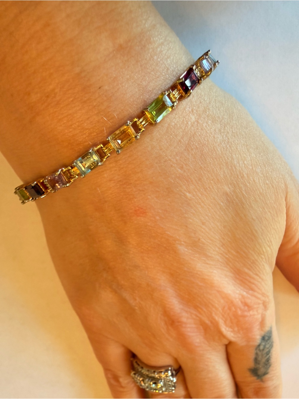 Dee Berkeley Jewelry Sterling Silver Multicolor Baguette Gemstone Bracelet
